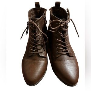 Torrid faux leather booties wide size 10.5. Block heel, brown lace up EUC